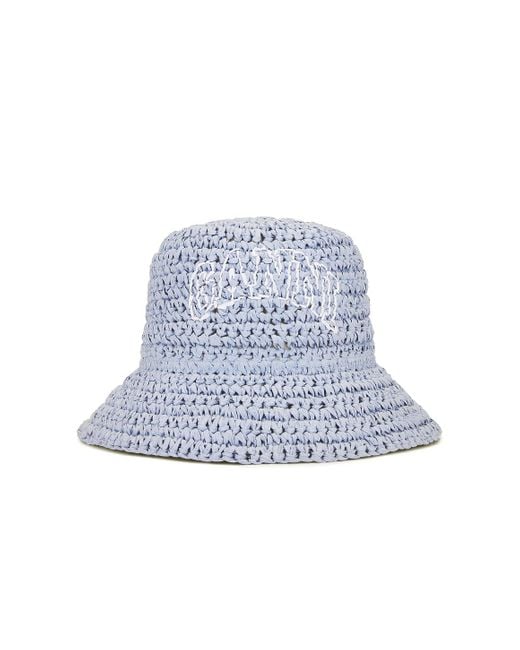 Ganni Summer Straw Hat Blue