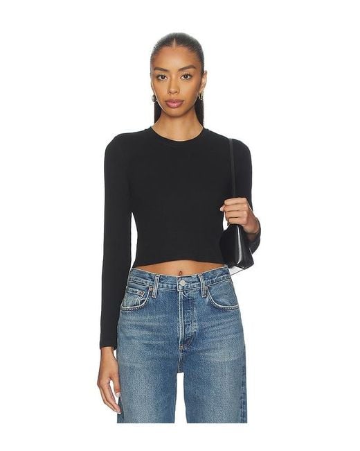 PERFECTWHITETEE Blue Sienna Luxe Rib Cropped Long Sleeve