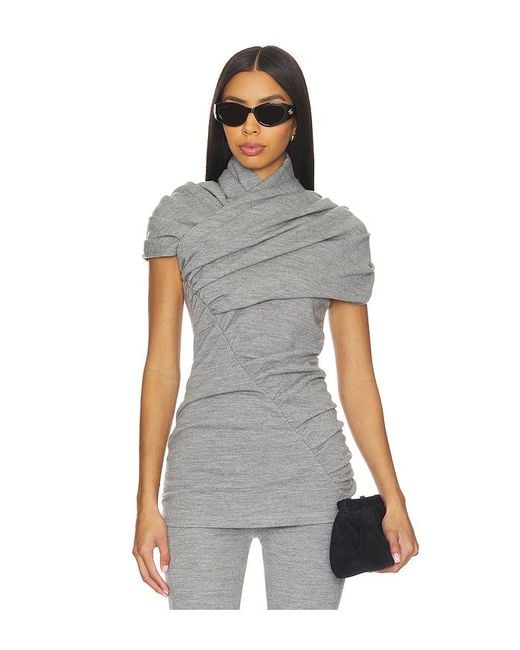 Balmain Gray Short Sleeve Draped Top