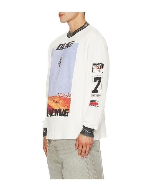 Duke & Dexter White Motorcross Waffle Long Sleeve Tee for men