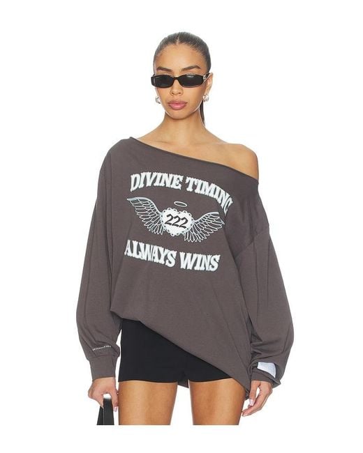 The Mayfair Group Gray Orebella By Bella Hadid X Mayfair Hadid Divine Timing 222 Off-Shoulder Longsleeve Top