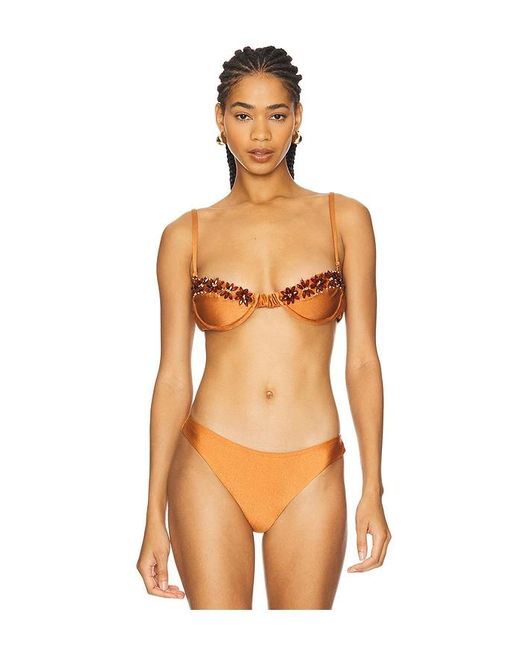 PATBO Orange Jersey Sands Beaded Bikini Top