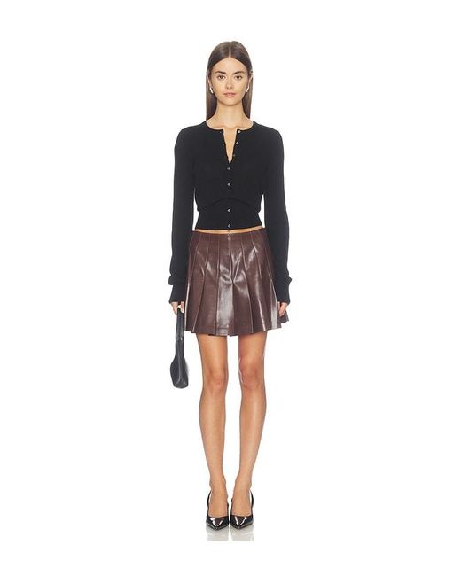 Alice + Olivia Black Carter Faux Leather Stitch Pleat Mini Skirt