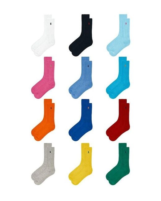Polo Ralph Lauren Blue Cotton Rib Crew Socks 12-Pack Giftbox for men