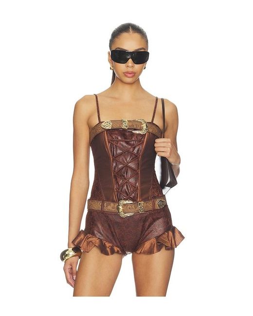 Kim Shui Brown Frontier Lace-Up Corset Top