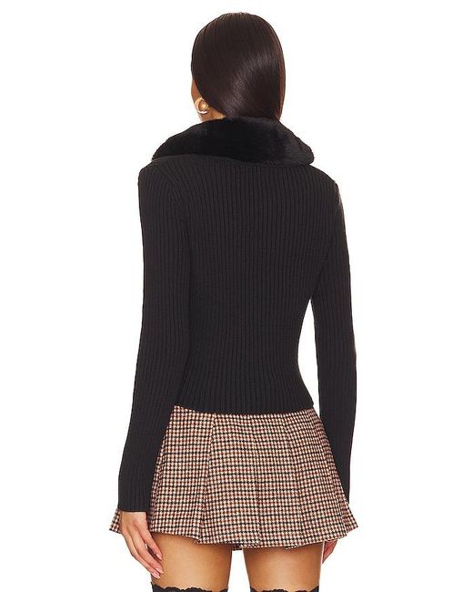 Central Park West Black Delilah Faux Fur Collar Cardigan