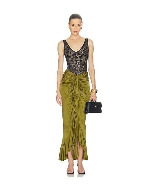 Atlein Green Ruffle Long Skirt