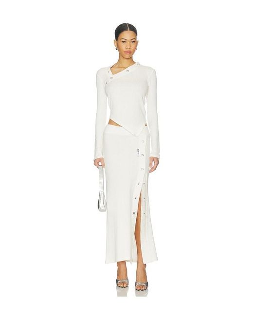 Gcds White Ribbed Snap Long Sleeve Top