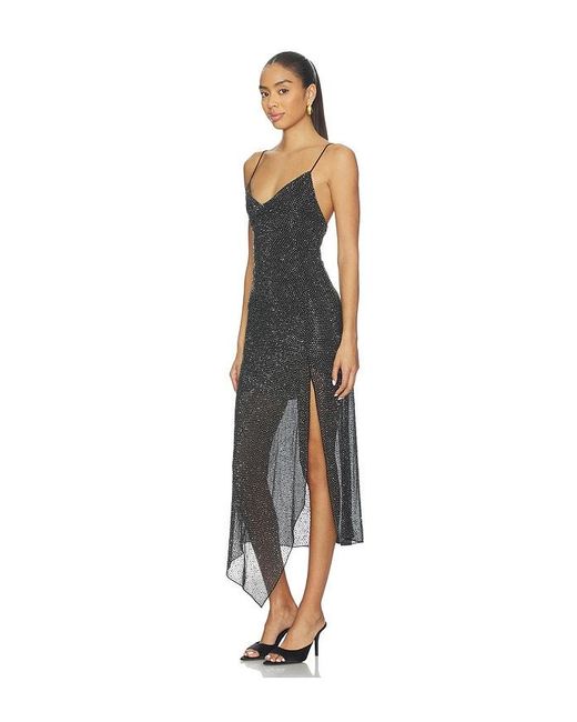 Alice + Olivia Black Harmony Embell Midi Dress With Slit