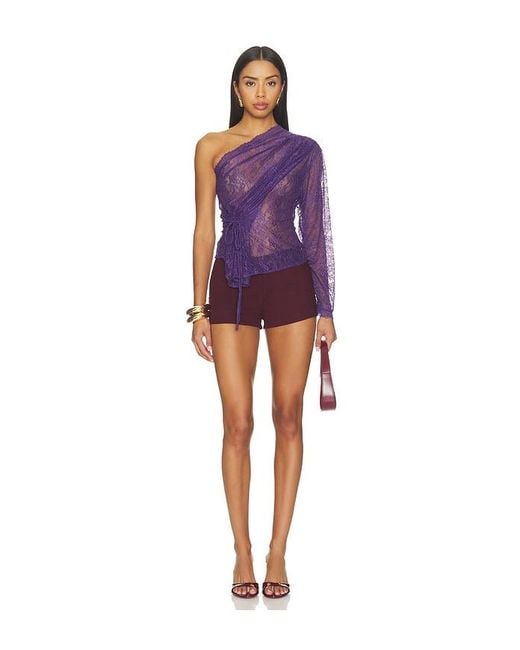 MOTHER OF ALL Purple Cora One Shoulder Lace Top