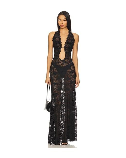 black maxi romper dress Whitney Black Lace Maxi Romper