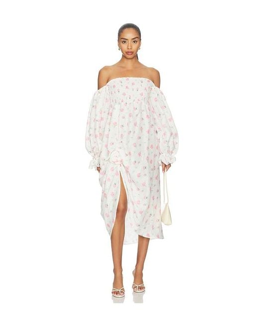 Sleeper White Atlanta Linen Dress With Rose Detail