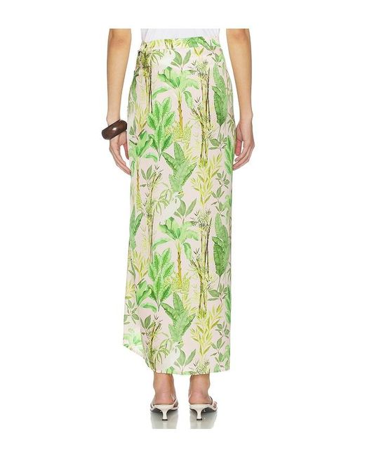 VERANDAH Green Hand Draped Tropical Maxi Skirt