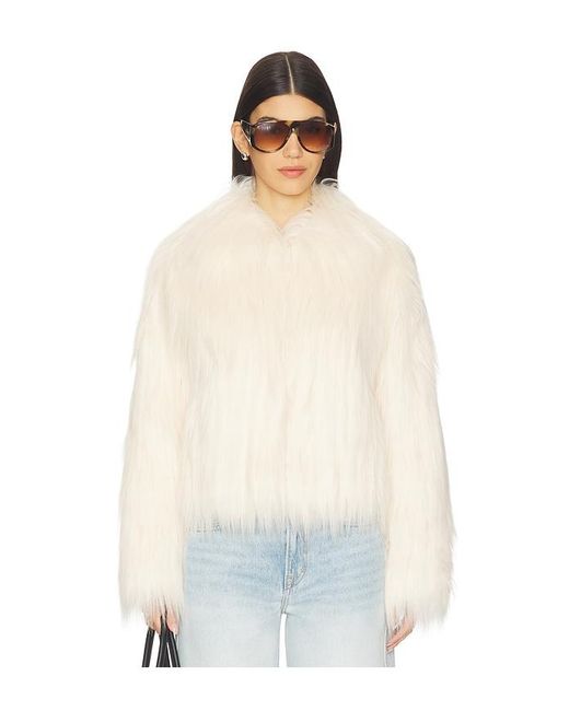 LoveShackFancy White Fallon Faux Fur Jacket
