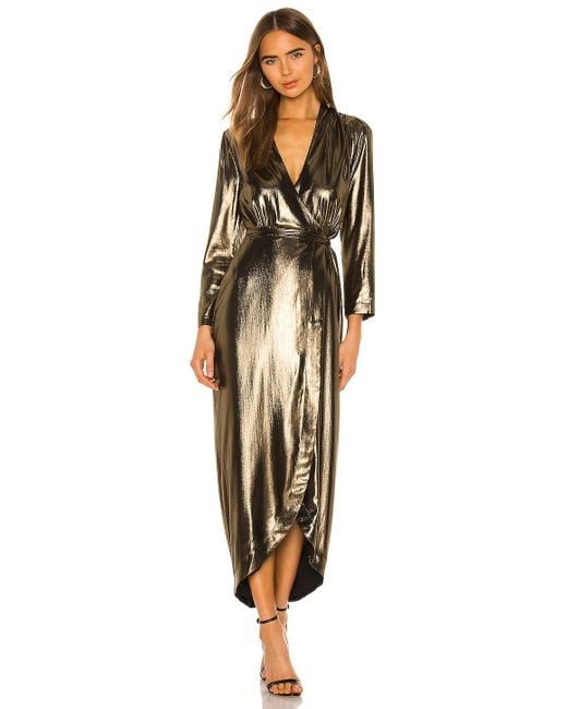 L'Agence Metallic Reliah Gold Lamé Wrap Dress