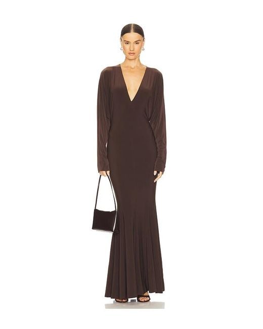 Norma Kamali Brown X Revolve Dolman V Neck Fishtail Gown