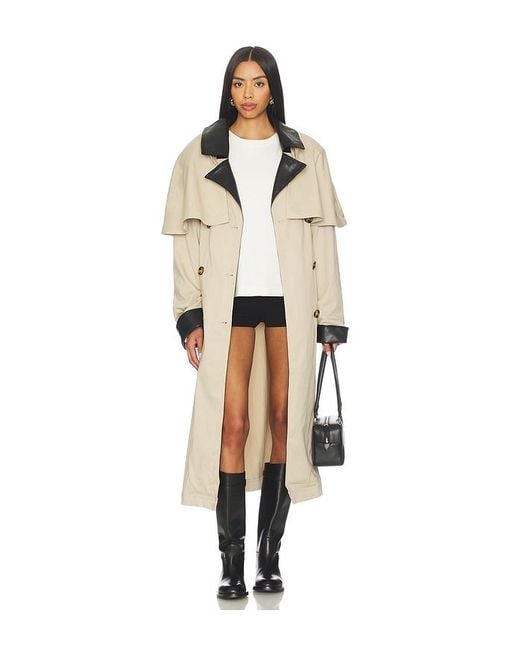WeWoreWhat Natural Faux Leather Trim Trench Coat