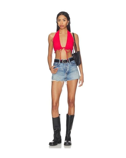 Nia Red X Revolve Eyelet Halter Top