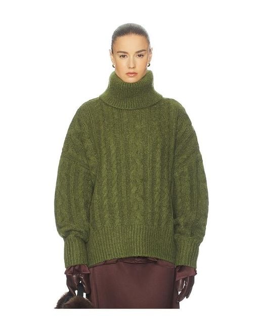 Helsa Green Claudiya Cable Turtleneck