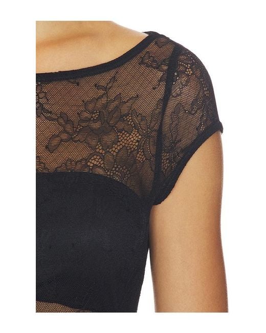Runaway the Label Black Opaline Boat Neck Lace Bodysuit