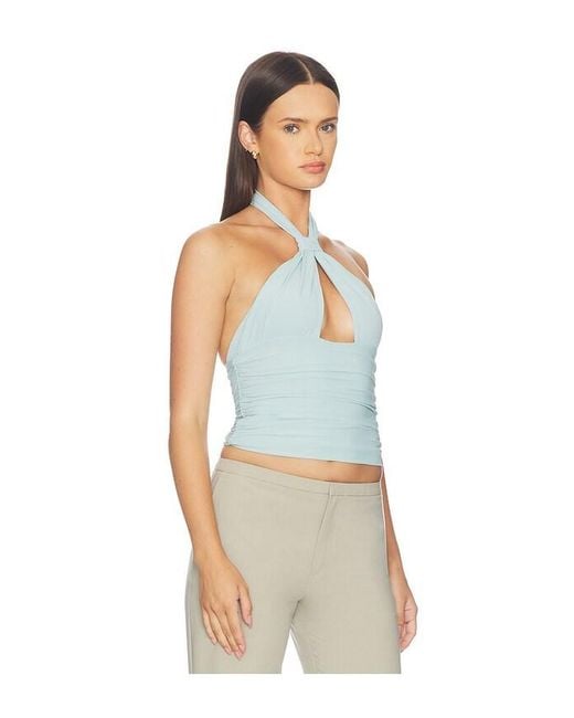 Mimchik Blue Piper Knotted Halter Top