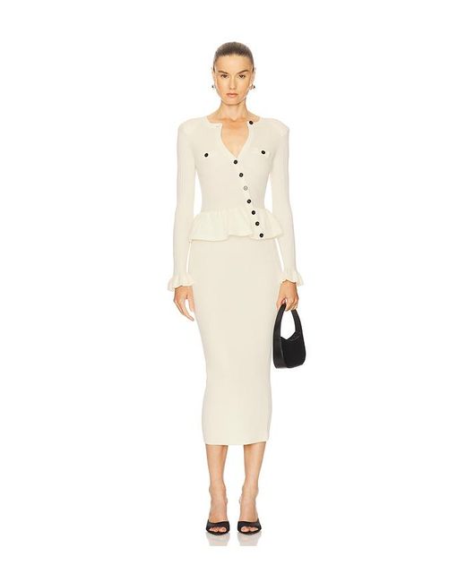 Self-Portrait Asymmetric Knit Midi Dress White