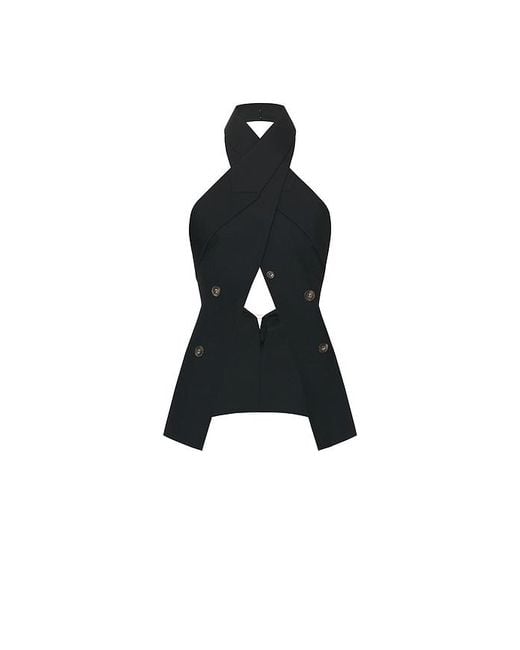 Halo Black Wrap Lapel Halter Top