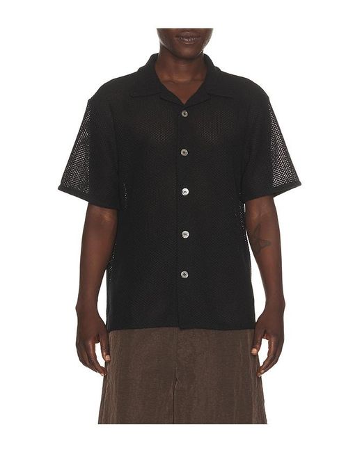 DUNST Black Open Collared Crochet Shirt for men