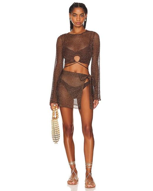 House of Harlow 1960 Brown X Revolve Sana Metallic Open Stitch Top