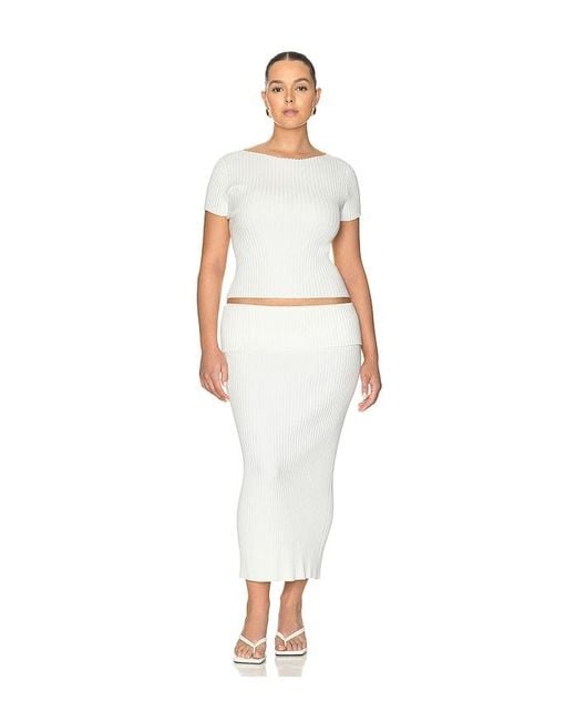 L'academie White 'Academie Jordin Foldover Rib Midi Skirt