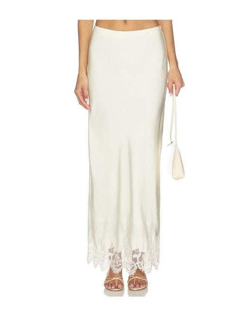 Bardot White Elisan Lace Satin Midi Skirt