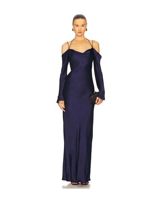 Shona Joy Blue La Lune Off Shoulder Tie Maxi Dress