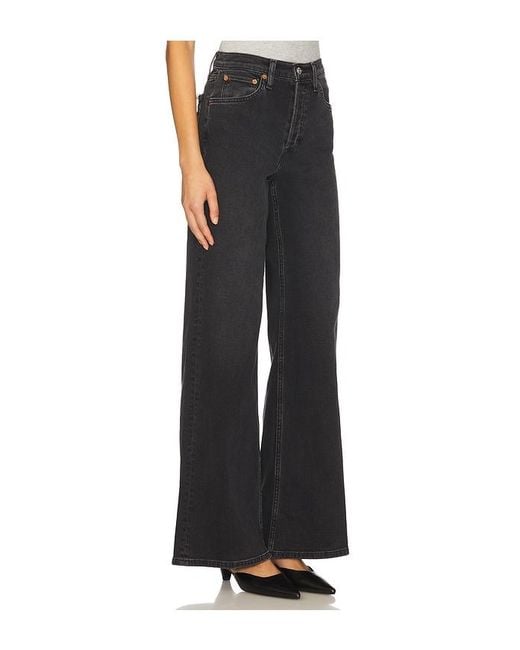 Re/done Black Originals High Rise Wide Leg Jeans