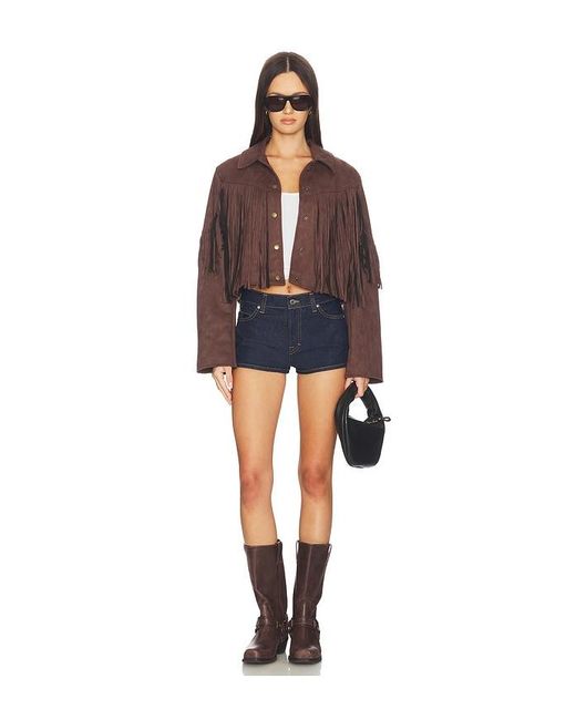 MORE TO COME Blue Baylor Fringe Faux Suede Jacket
