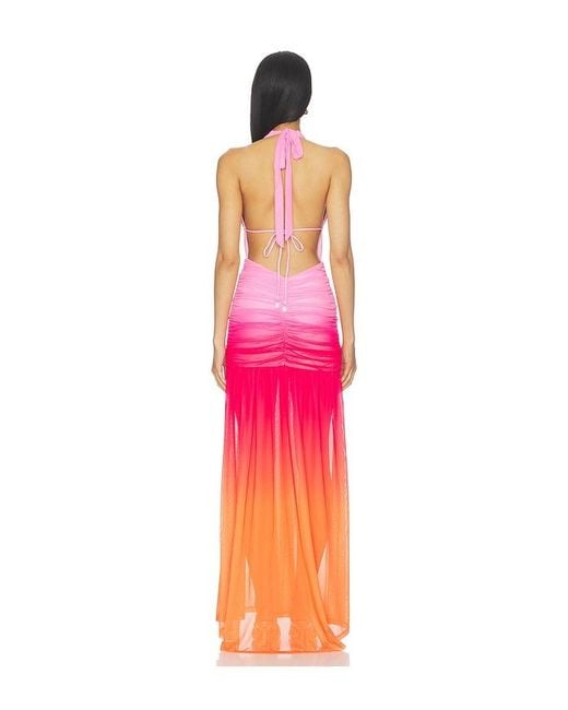 Runaway the Label Pink Adrianna Plunge Ruched Maxi Dress