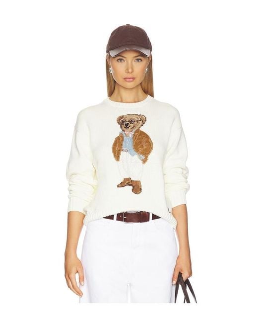 Polo Ralph Lauren White Cotton Bear Long Sleeve Crew Neck