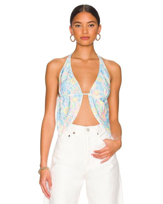 Frankie's Bikinis Harper Terry Halter Crop Top in Baby Blue (Blue