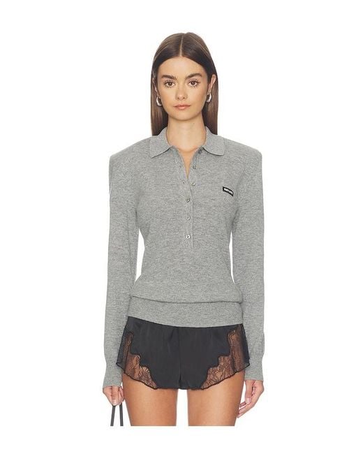 ROTATE BIRGER CHRISTENSEN Gray Wool Longleeve Polo