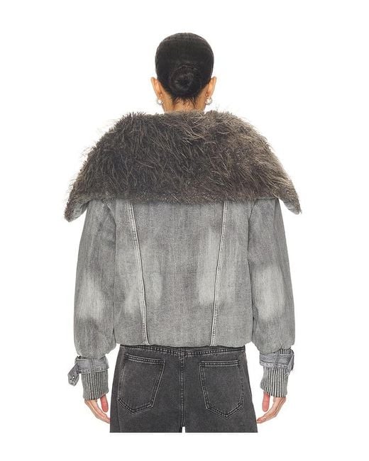 Jaded London Gray Alloy Denim Bomber Jacket With Faux Fur Collar