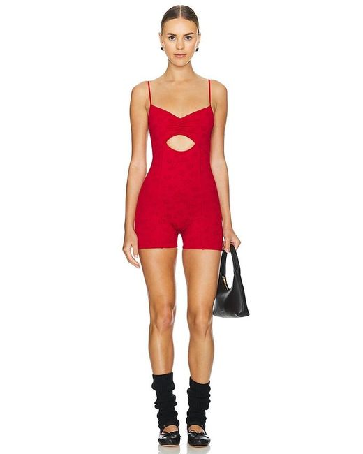 Frankie's Bikinis Red Clara Shine Jacquard Bodysuit