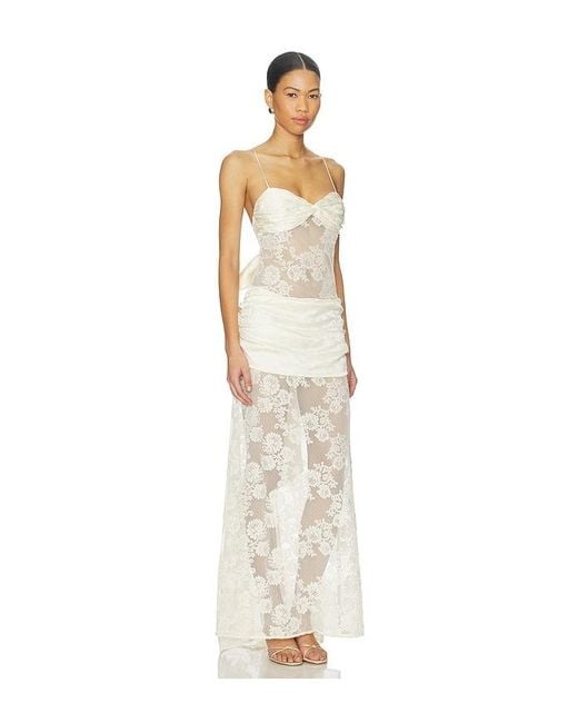 For Love & Lemons White Corded Lace Silk Jacquard Maxi Dress