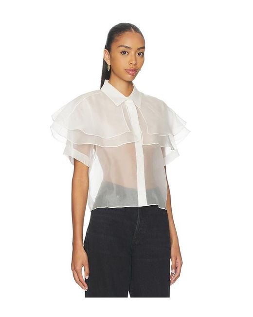 FRAME White Organza Cape Top