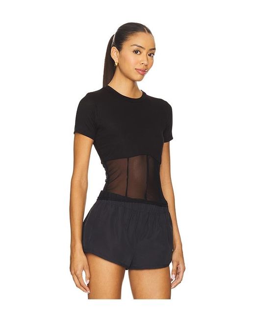 Michael Lauren Black Ember Rib Mesh Corset Tee
