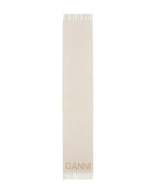 Ganni Blue Fringed Wool Scarf