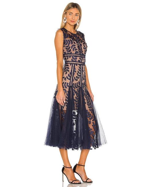 Bronx and Banco Blue Saba Embroidered Mesh Midi-dress