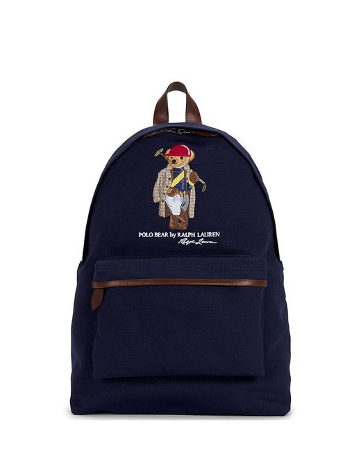 Polo Ralph Lauren Blue Canvas & Leather Novelty Polo Society Bear Large Backpack for men