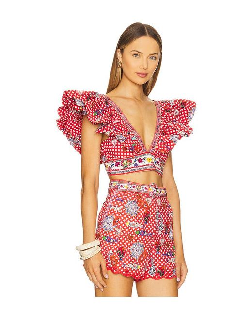 Camilla Red Ruffle Wrap Top
