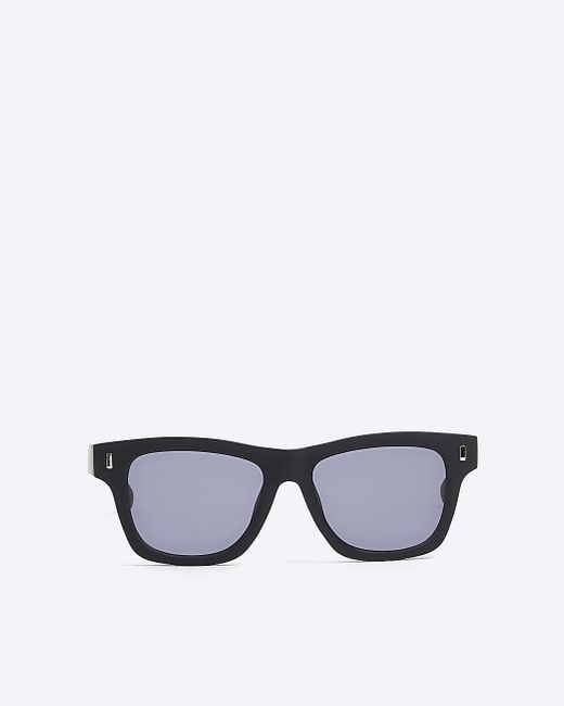 River Island Gray Black Rubber Square Sunglasses for men