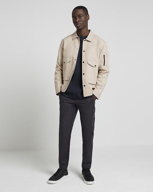 River Island White Zip Cargo Trousers for men