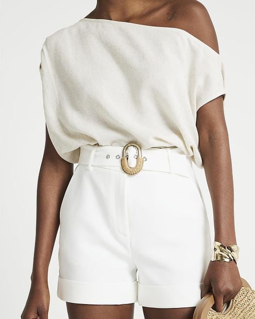 River Island White Belted Smart Shorts